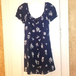 Abercrombie & Fitch Button Front Floral Dress Navy Blue & White Small